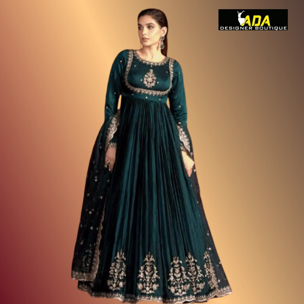 Anarkali salwar suit stitching design in Jaipur with heavy embroidery and flare