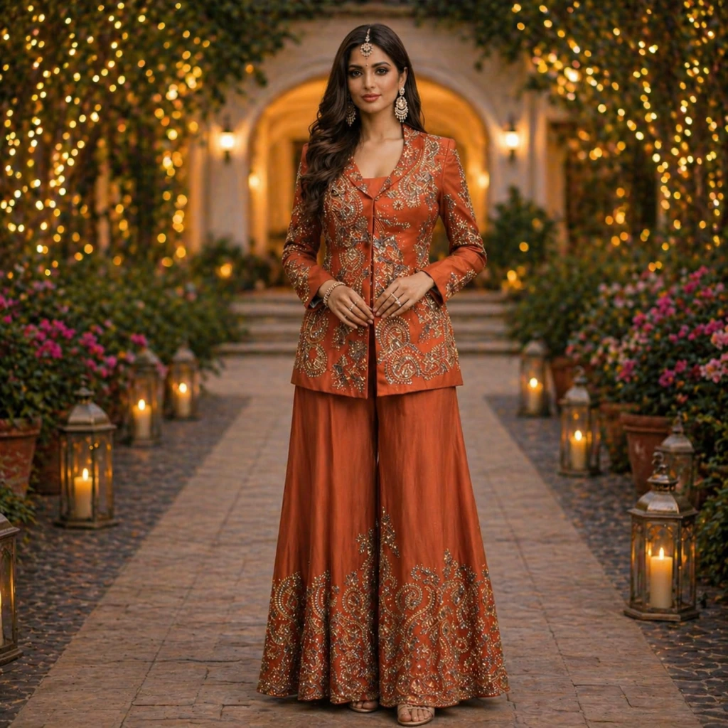 Palazzo suit stitching design in Jaipur with stylish kurti and wide pants